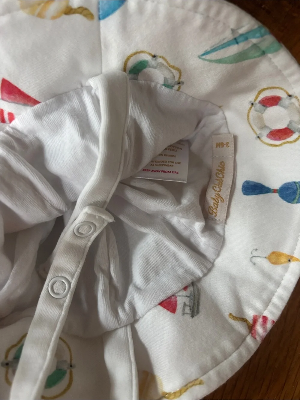 Baby Club Chic White Nautical Print Sun Hat size 3-6 month
